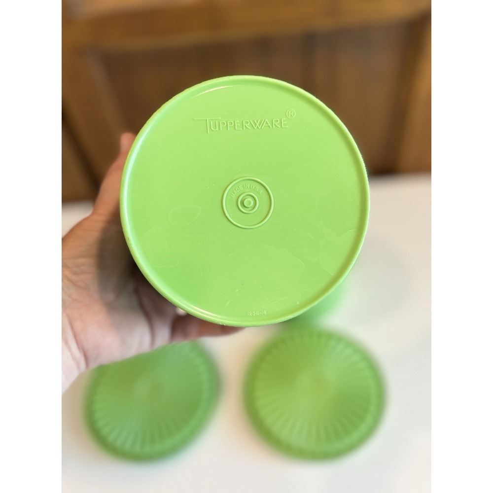 VTG Tupperware Servalier Canister Set Green Apple Nesting 70s (4) Sunburst Lids - Picture 14 of 16